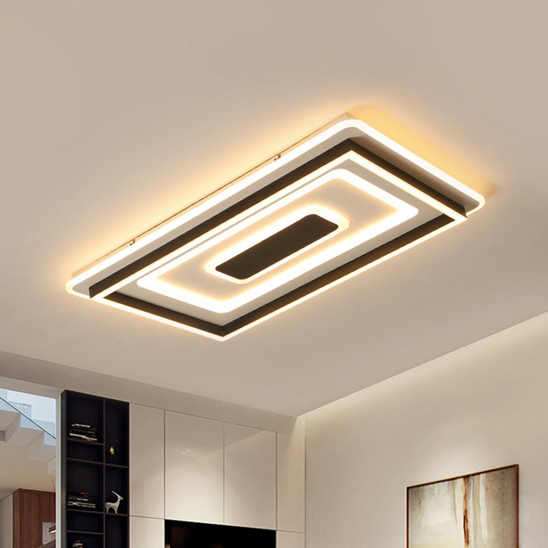 Tiered Rectangle Thin LED Ceiling Lamp Modernist Sitting Room Flush-Mount Light Fixture in Black, Warm/White Light Clearhalo 'Ceiling Lights' 'Close To Ceiling Lights' 'Close to ceiling' 'Flush mount' Lighting' 1458787