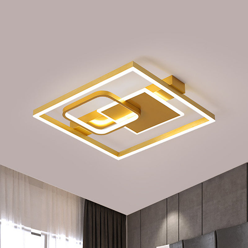 Triple Square Bedroom Flush Mount Light Acrylic Contemporary LED Ceiling Light Fixture in Gold, Warm/White Light Clearhalo 'Ceiling Lights' 'Close To Ceiling Lights' 'Close to ceiling' 'Flush mount' Lighting' 1458790