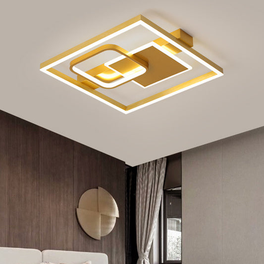 Triple Square Bedroom Flush Mount Light Acrylic Contemporary LED Ceiling Light Fixture in Gold, Warm/White Light Gold Clearhalo 'Ceiling Lights' 'Close To Ceiling Lights' 'Close to ceiling' 'Flush mount' Lighting' 1458791