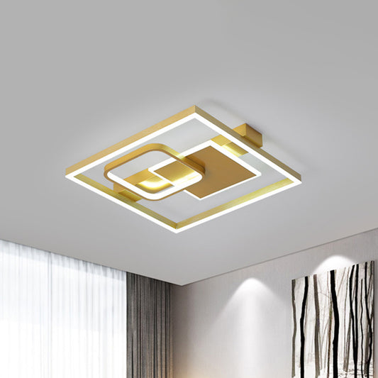 Triple Square Bedroom Flush Mount Light Acrylic Contemporary LED Ceiling Light Fixture in Gold, Warm/White Light Clearhalo 'Ceiling Lights' 'Close To Ceiling Lights' 'Close to ceiling' 'Flush mount' Lighting' 1458792