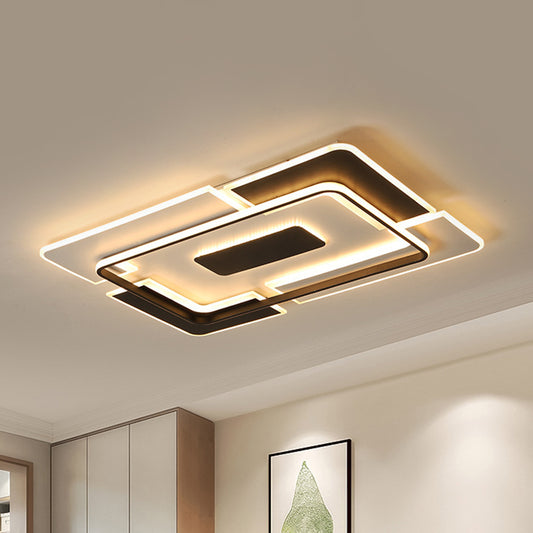 Contemporary LED Ceiling Fixture Aluminum Black and White Patchwork Rectangle Thin Flush Mount Light for Lounge Black-White Clearhalo 'Ceiling Lights' 'Close To Ceiling Lights' 'Close to ceiling' 'Flush mount' Lighting' 1458810