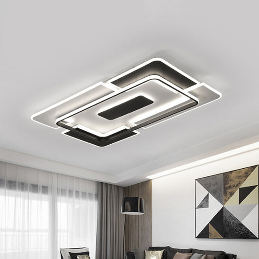 Contemporary LED Ceiling Fixture Aluminum Black and White Patchwork Rectangle Thin Flush Mount Light for Lounge Clearhalo 'Ceiling Lights' 'Close To Ceiling Lights' 'Close to ceiling' 'Flush mount' Lighting' 1458811