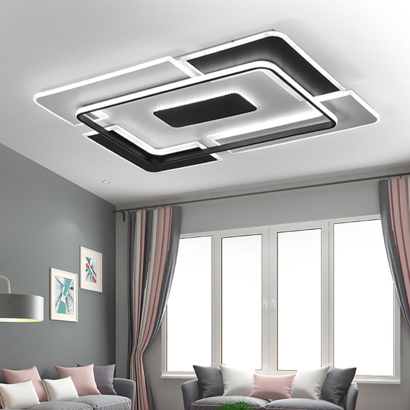Contemporary LED Ceiling Fixture Aluminum Black and White Patchwork Rectangle Thin Flush Mount Light for Lounge Clearhalo 'Ceiling Lights' 'Close To Ceiling Lights' 'Close to ceiling' 'Flush mount' Lighting' 1458812