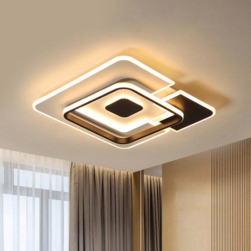 Patchwork 2-Square Ceiling Lamp Modern Creative Acrylic Black and White 18"/21.5" Wide LED Flush Mount in Warm/White Light Clearhalo 'Ceiling Lights' 'Close To Ceiling Lights' 'Close to ceiling' 'Flush mount' Lighting' 1458820