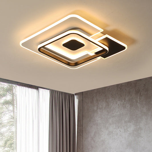 Patchwork 2-Square Ceiling Lamp Modern Creative Acrylic Black and White 18"/21.5" Wide LED Flush Mount in Warm/White Light Clearhalo 'Ceiling Lights' 'Close To Ceiling Lights' 'Close to ceiling' 'Flush mount' Lighting' 1458822