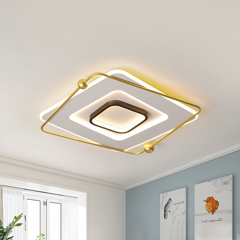 White-Gold Tiered Square Thin Flush Light Modernist Aluminum LED Flush Mount Ceiling Fixture in Warm/White Light, 18"/22" Width Clearhalo 'Ceiling Lights' 'Close To Ceiling Lights' 'Close to ceiling' 'Flush mount' Lighting' 1458826