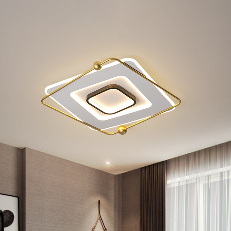 White-Gold Tiered Square Thin Flush Light Modernist Aluminum LED Flush Mount Ceiling Fixture in Warm/White Light, 18"/22" Width White-Gold Clearhalo 'Ceiling Lights' 'Close To Ceiling Lights' 'Close to ceiling' 'Flush mount' Lighting' 1458827