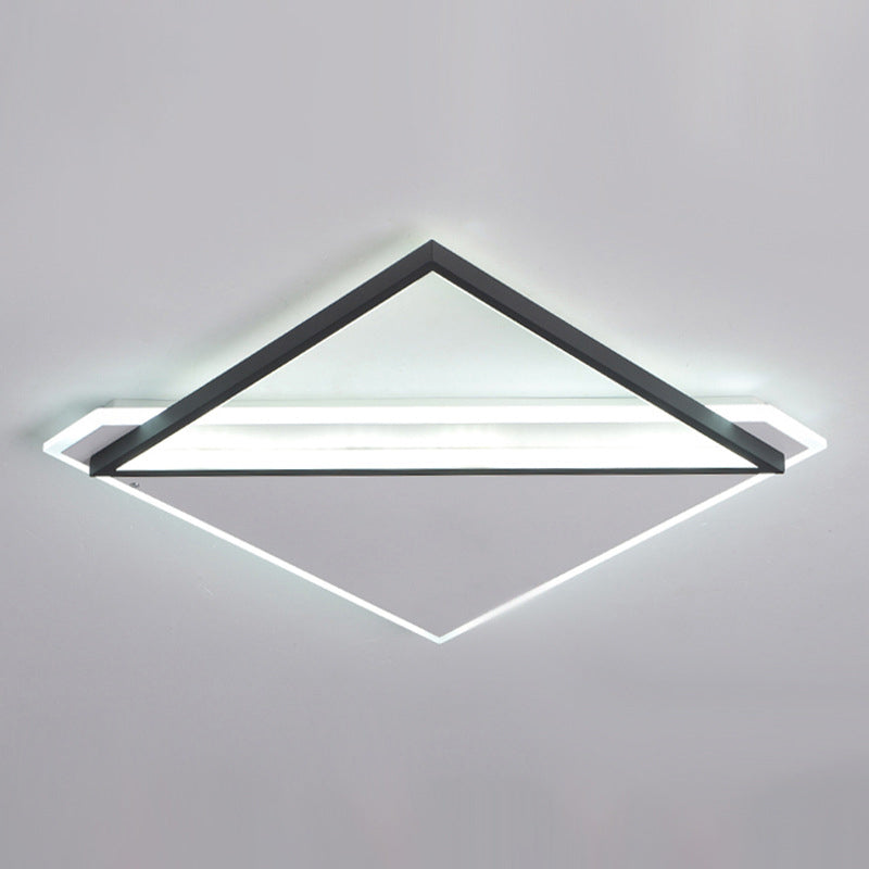 Frame-Panel Combined Rhombus Flushmount Minimal Creative Metal Black-White LED Ceiling Light in Warm/White Light, 16.5"/20.5" Wide