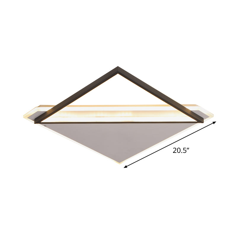 Frame-Panel Combined Rhombus Flushmount Minimal Creative Metal Black-White LED Ceiling Light in Warm/White Light, 16.5"/20.5" Wide