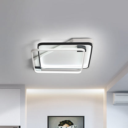 Dual Square Ring Design Flush Mount Minimalism Silica Gel Lounge 18"/22" W LED Ceiling Lamp in Warm/White Light, Black-White Black-White Clearhalo 'Ceiling Lights' 'Close To Ceiling Lights' 'Close to ceiling' 'Flush mount' Lighting' 1458865