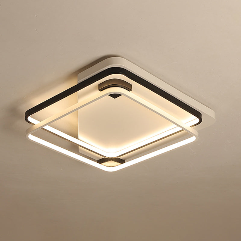 Dual Square Ring Design Flush Mount Minimalism Silica Gel Lounge 18"/22" W LED Ceiling Lamp in Warm/White Light, Black-White