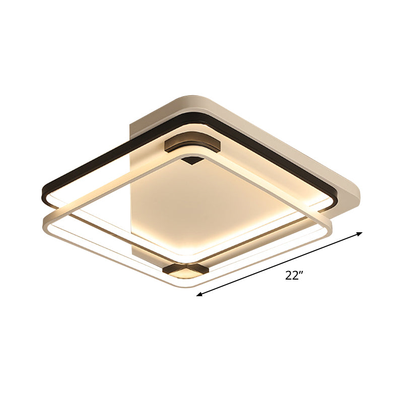 Dual Square Ring Design Flush Mount Minimalism Silica Gel Lounge 18"/22" W LED Ceiling Lamp in Warm/White Light, Black-White
