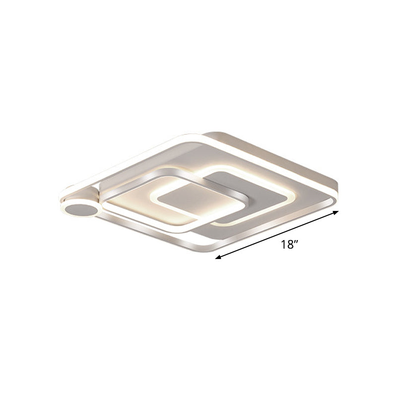 White Square Overlapped Flush Light Contemporary Acrylic 18"/21.5" Wide LED Ceiling Mounted Lamp in Warm/White Light for Bedroom Clearhalo 'Ceiling Lights' 'Close To Ceiling Lights' 'Close to ceiling' 'Flush mount' Lighting' 1458874