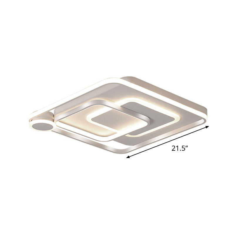 White Square Overlapped Flush Light Contemporary Acrylic 18"/21.5" Wide LED Ceiling Mounted Lamp in Warm/White Light for Bedroom Clearhalo 'Ceiling Lights' 'Close To Ceiling Lights' 'Close to ceiling' 'Flush mount' Lighting' 1458875