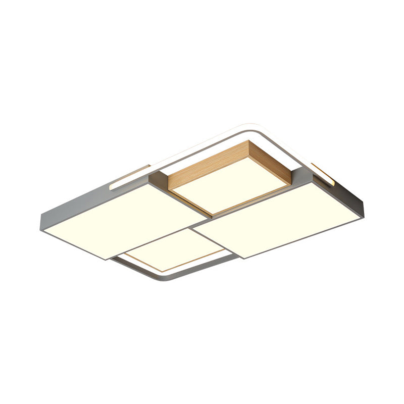 20.5"/34" Wide Nordic LED Ceiling Light Acrylic Grey and Wood Square/Rectangle Flush Mount with Grid Design, Warm/White Light Clearhalo 'Ceiling Lights' 'Close To Ceiling Lights' 'Close to ceiling' 'Flush mount' Lighting' 1458894