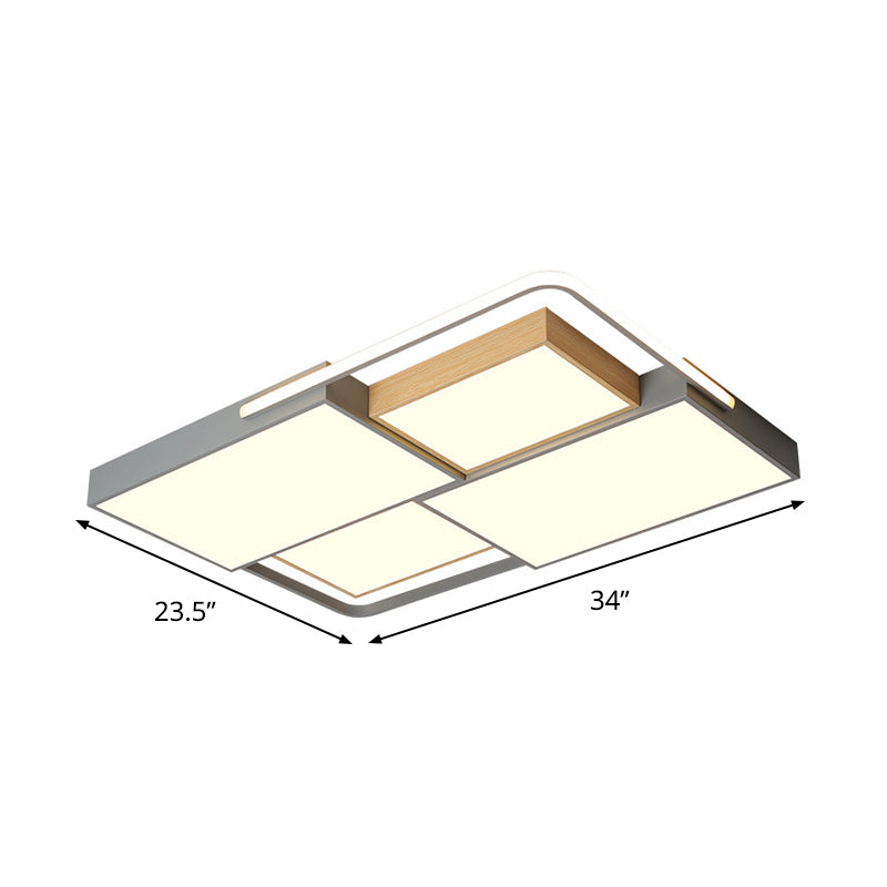 20.5"/34" Wide Nordic LED Ceiling Light Acrylic Grey and Wood Square/Rectangle Flush Mount with Grid Design, Warm/White Light Clearhalo 'Ceiling Lights' 'Close To Ceiling Lights' 'Close to ceiling' 'Flush mount' Lighting' 1458895
