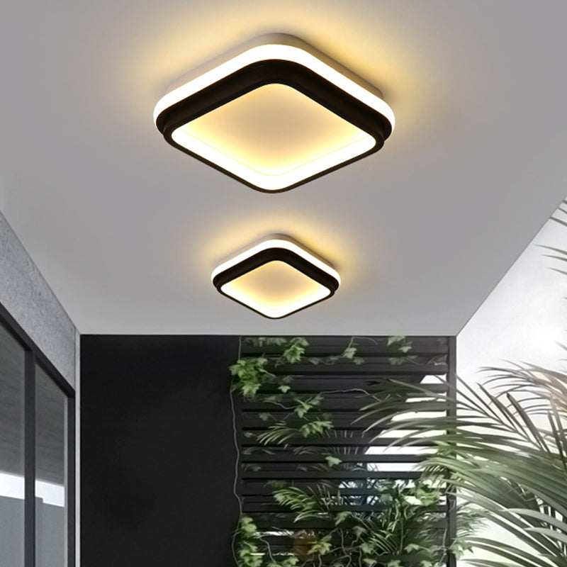 Minimalist LED Ceiling Mount Lamp Iron Black and White Square/Round Small Flush Light in Warm/White Light with Recessed Diffuser - Clearhalo - 'Ceiling Lights' - 'Close To Ceiling Lights' - 'Close to ceiling' - 'Flush mount' - Lighting' - 1458896