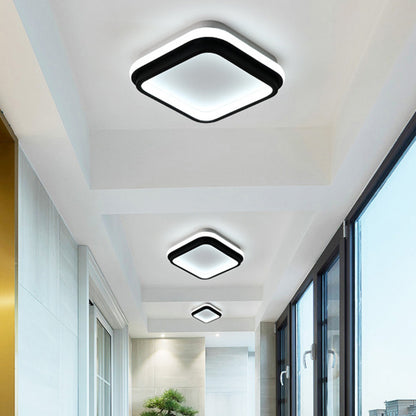 Minimalist LED Ceiling Mount Lamp Iron Black and White Square/Round Small Flush Light in Warm/White Light with Recessed Diffuser Black Square Plate Clearhalo 'Ceiling Lights' 'Close To Ceiling Lights' 'Close to ceiling' 'Flush mount' Lighting' 1458897