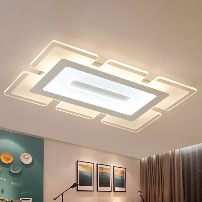 Acrylic Ultrathin Rectangle Ceiling Lamp Modern White 23.5"/35.5" Long LED Flush Mount in Warm/White Light with Cutout Design Clearhalo 'Ceiling Lights' 'Close To Ceiling Lights' 'Close to ceiling' 'Flush mount' Lighting' 1458916