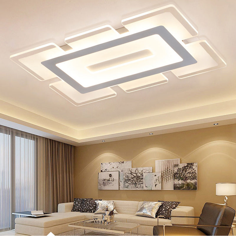 Acrylic Ultrathin Rectangle Ceiling Lamp Modern White 23.5"/35.5" Long LED Flush Mount in Warm/White Light with Cutout Design White Clearhalo 'Ceiling Lights' 'Close To Ceiling Lights' 'Close to ceiling' 'Flush mount' Lighting' 1458917