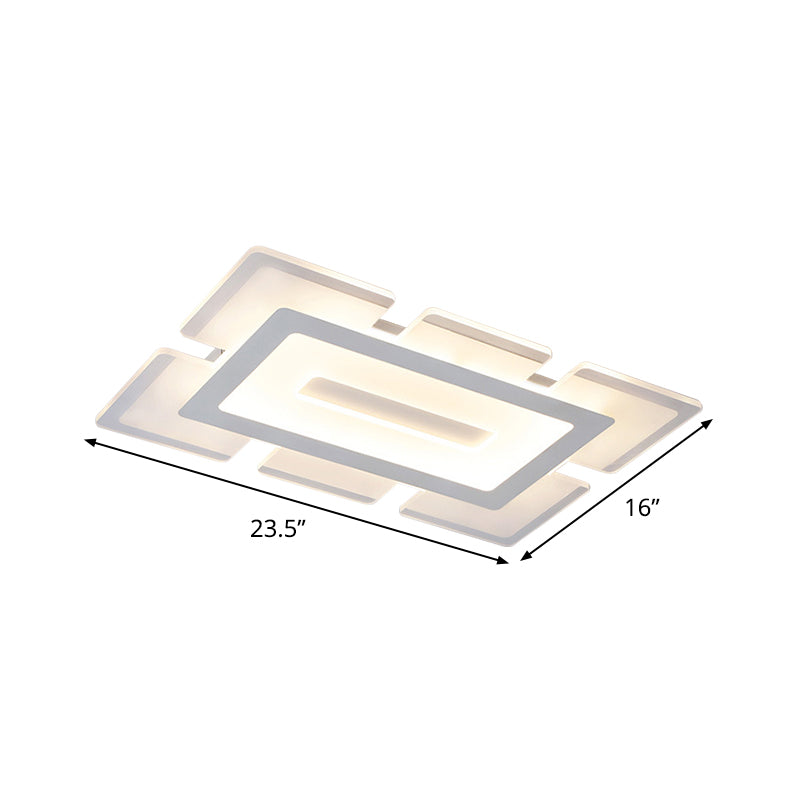 Acrylic Ultrathin Rectangle Ceiling Lamp Modern White 23.5"/35.5" Long LED Flush Mount in Warm/White Light with Cutout Design Clearhalo 'Ceiling Lights' 'Close To Ceiling Lights' 'Close to ceiling' 'Flush mount' Lighting' 1458920