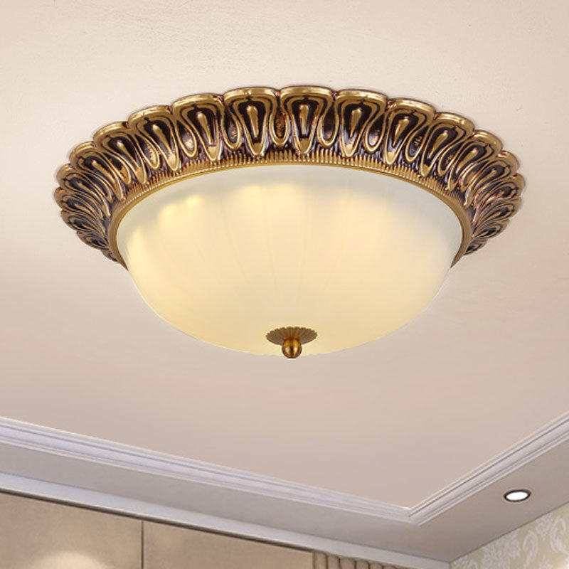 Minimalist Bowl Shaped Flushmount 2/3 Lights White Cloud Glass Ceiling Lighting Fixture with Brass Scalloped Trim - 2 - Brass - Clearhalo - 'Ceiling Lights' - 'Close To Ceiling Lights' - 'Close to ceiling' - 'Flush mount' - Lighting' - 1458922