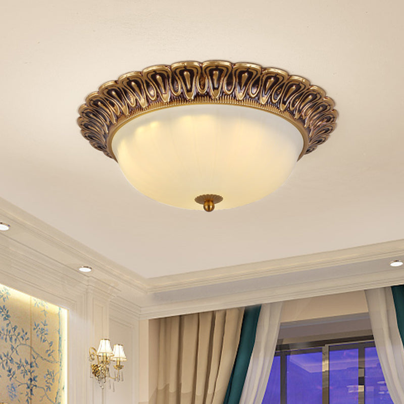 Minimalist Bowl Shaped Flushmount 2/3 Lights White Cloud Glass Ceiling Lighting Fixture with Brass Scalloped Trim - Clearhalo - 'Ceiling Lights' - 'Close To Ceiling Lights' - 'Close to ceiling' - 'Flush mount' - Lighting' - 1458923