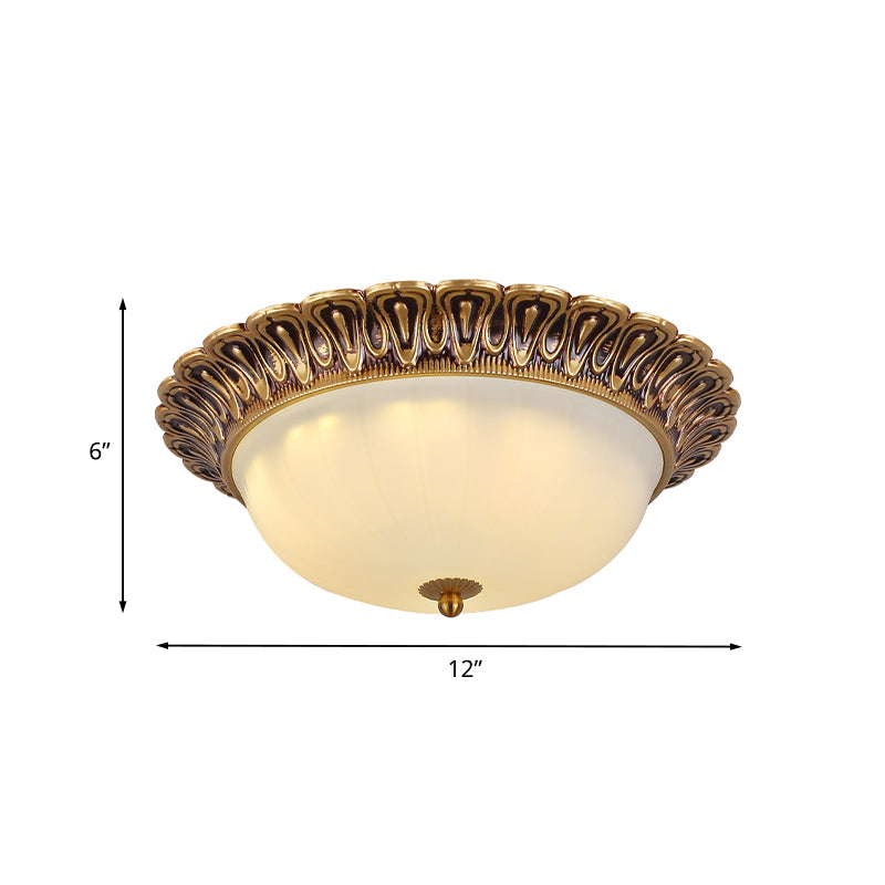 Minimalist Bowl Shaped Flushmount 2/3 Lights White Cloud Glass Ceiling Lighting Fixture with Brass Scalloped Trim - Clearhalo - 'Ceiling Lights' - 'Close To Ceiling Lights' - 'Close to ceiling' - 'Flush mount' - Lighting' - 1458926