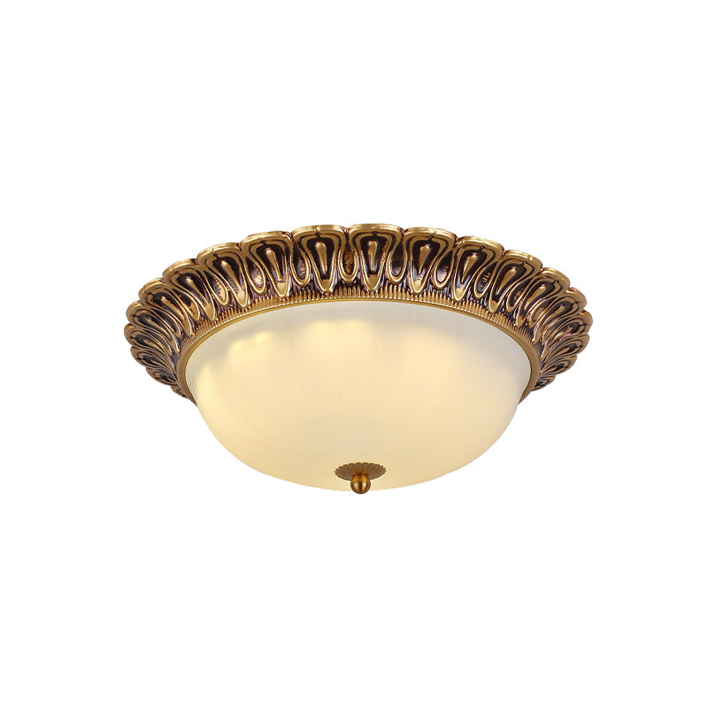 Minimalist Bowl Shaped Flushmount 2/3 Lights White Cloud Glass Ceiling Lighting Fixture with Brass Scalloped Trim - Clearhalo - 'Ceiling Lights' - 'Close To Ceiling Lights' - 'Close to ceiling' - 'Flush mount' - Lighting' - 1458930