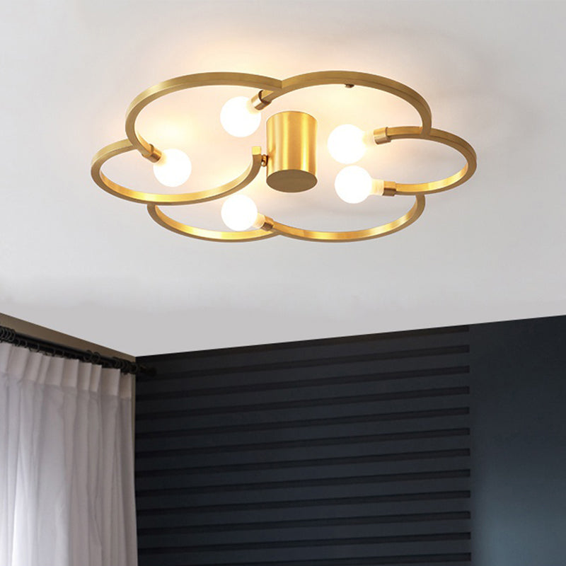 Vintage Bare Bulb Semi Flush 5 Bulbs Iron Flush Mount Light Fixture in Black/Gold with Flower Cage for Bedroom Clearhalo 'Ceiling Lights' 'Close To Ceiling Lights' 'Close to ceiling' 'Semi-flushmount' Lighting' 1458953