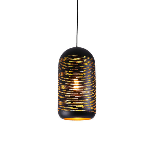 Black Laser-Cut Wintermelon Pendant Light Loft Style Metal 1-Light 4"/8" Wide Bistro Suspension Lamp Clearhalo 'Ceiling Lights' 'Pendant Lights' 'Pendants' Lighting' 1458978