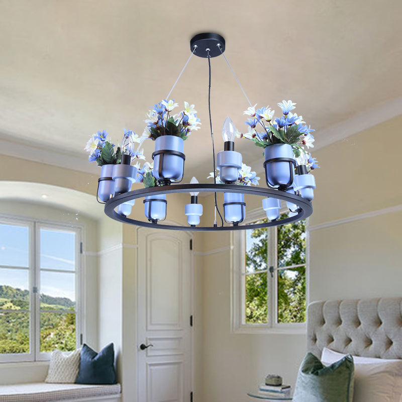6/8 Lights Ceramic Hanging Chandelier Industrial Pink/Blue Circular Pendant Ceiling Light with Potted Plant Design Clearhalo 'Cast Iron' 'Ceiling Lights' 'Chandeliers' 'Industrial Chandeliers' 'Industrial' 'Metal' 'Middle Century Chandeliers' 'Rustic Chandeliers' 'Tiffany' Lighting' 1459090