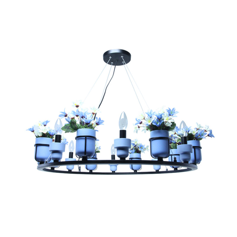 6/8 Lights Ceramic Hanging Chandelier Industrial Pink/Blue Circular Pendant Ceiling Light with Potted Plant Design Clearhalo 'Cast Iron' 'Ceiling Lights' 'Chandeliers' 'Industrial Chandeliers' 'Industrial' 'Metal' 'Middle Century Chandeliers' 'Rustic Chandeliers' 'Tiffany' Lighting' 1459099