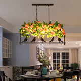 Industrial Birdcage Island Light Fixture 1/3-Light Iron Down Lighting Pendant in Black with Rose Decoration Clearhalo 'Ceiling Lights' 'Island Lights' Lighting' 1459124