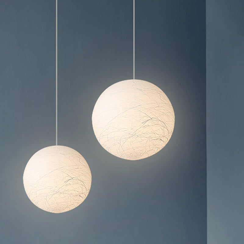 Spherical Ceiling Pendant Lamp Simple Acrylic Single Bistro Pendulum Light in White with Textured Surface, 8/12 Inch Dia White Clearhalo 'Ceiling Lights' 'Modern Pendants' 'Modern' 'Pendant Lights' 'Pendants' Lighting' 1459136