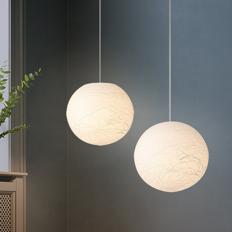 Spherical Ceiling Pendant Lamp Simple Acrylic Single Bistro Pendulum Light in White with Textured Surface, 8/12 Inch Dia Clearhalo 'Ceiling Lights' 'Modern Pendants' 'Modern' 'Pendant Lights' 'Pendants' Lighting' 1459138