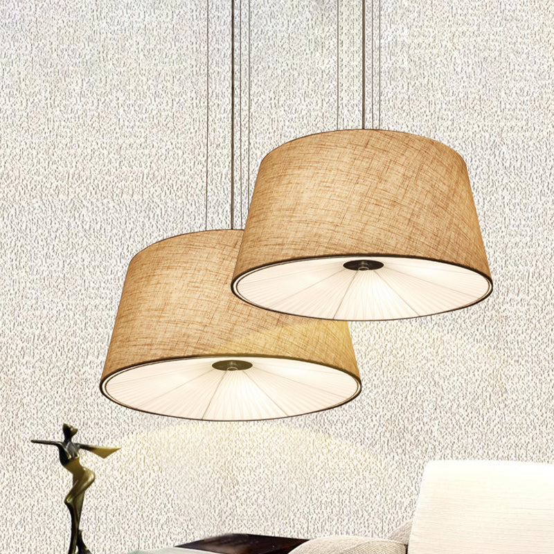 Modern Truncated Cone Ceiling Chandelier Fabric 5-Bulb Dinette Hanging Light with Incurvated Diffuser in Flaxen Flaxen Clearhalo 'Ceiling Lights' 'Chandeliers' 'Modern Chandeliers' 'Modern' Lighting' 1459172