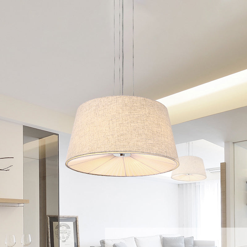 Modern Truncated Cone Ceiling Chandelier Fabric 5-Bulb Dinette Hanging Light with Incurvated Diffuser in Flaxen Clearhalo 'Ceiling Lights' 'Chandeliers' 'Modern Chandeliers' 'Modern' Lighting' 1459173