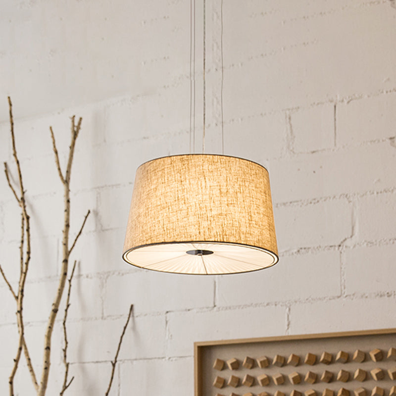 Modern Truncated Cone Ceiling Chandelier Fabric 5-Bulb Dinette Hanging Light with Incurvated Diffuser in Flaxen Clearhalo 'Ceiling Lights' 'Chandeliers' 'Modern Chandeliers' 'Modern' Lighting' 1459174