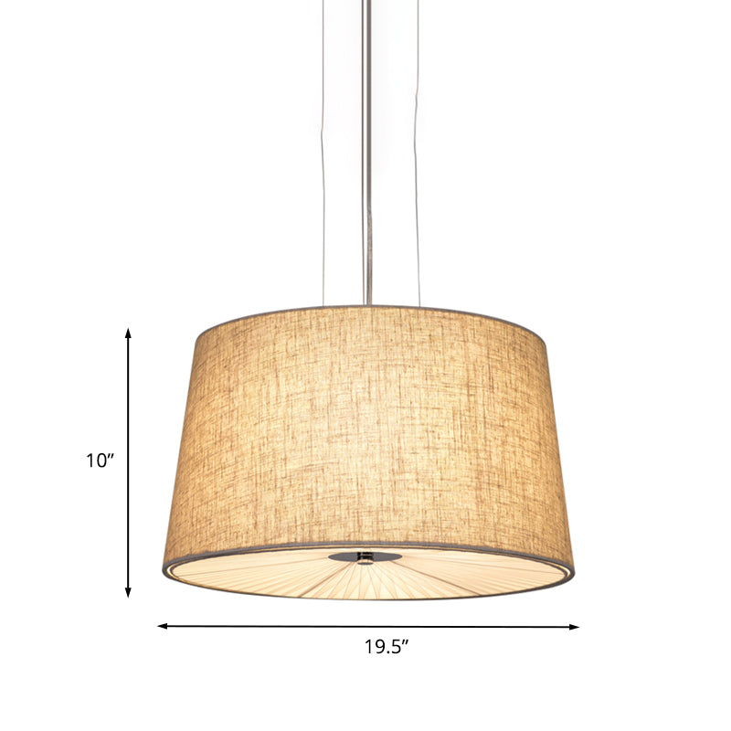Modern Truncated Cone Ceiling Chandelier Fabric 5-Bulb Dinette Hanging Light with Incurvated Diffuser in Flaxen Clearhalo 'Ceiling Lights' 'Chandeliers' 'Modern Chandeliers' 'Modern' Lighting' 1459176
