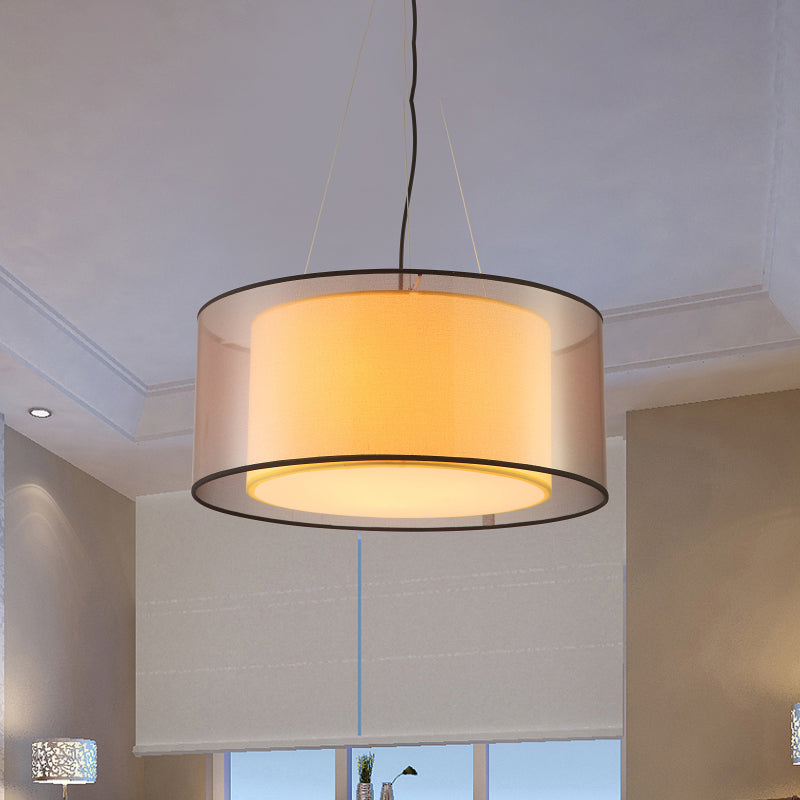 2 Layers Rectangle/Round Chandelier Modern Fabric 3 Bulbs Dining Room Ceiling Suspension Lamp in Flaxen Clearhalo 'Ceiling Lights' 'Chandeliers' 'Modern Chandeliers' 'Modern' Lighting' 1459193