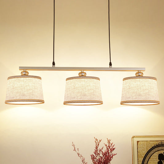 Contemporary Circle Pendant Light Fabric 3 Bulbs Open Kitchen Island Lighting in Flaxen with Woven Edge Flaxen Clearhalo 'Ceiling Lights' 'Island Lights' Lighting' 1459301