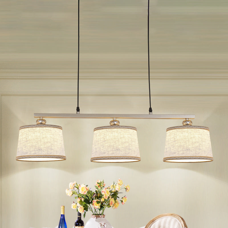 Contemporary Circle Pendant Light Fabric 3 Bulbs Open Kitchen Island Lighting in Flaxen with Woven Edge Clearhalo 'Ceiling Lights' 'Island Lights' Lighting' 1459302