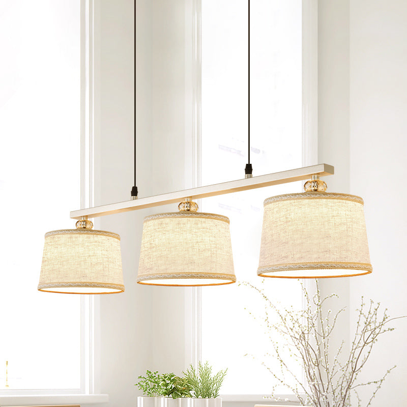 Contemporary Circle Pendant Light Fabric 3 Bulbs Open Kitchen Island Lighting in Flaxen with Woven Edge Clearhalo 'Ceiling Lights' 'Island Lights' Lighting' 1459303