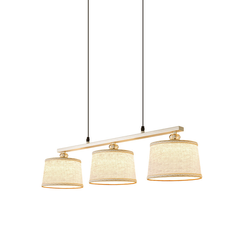 Contemporary Circle Pendant Light Fabric 3 Bulbs Open Kitchen Island Lighting in Flaxen with Woven Edge Clearhalo 'Ceiling Lights' 'Island Lights' Lighting' 1459304