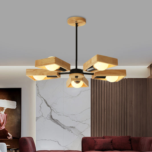 Black/White Burst Flush Mount Chandelier Modern 3/5 Bulbs Wood Semi Flush Ceiling Light with Swivelable Frame Clearhalo 'Ceiling Lights' 'Close To Ceiling Lights' 'Close to ceiling' 'Semi-flushmount' Lighting' 1459367