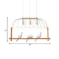 Nordic Style 3-Light Island Pendant Iron White Elongated Cage Hanging Light with Bird and Wood Bird Stand Clearhalo 'Ceiling Lights' 'Island Lights' Lighting' 1459387