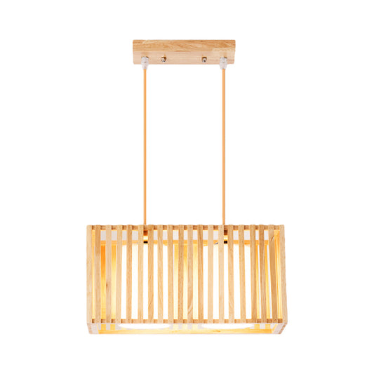 Rubber Wood Cuboid Cage Island Light Japanese Style 2-Head Pendant Lighting over Dining Table Clearhalo 'Ceiling Lights' 'Island Lights' Lighting' 1459395