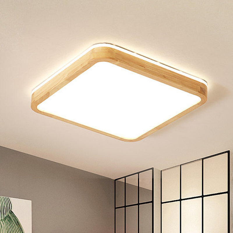 Round Corner Wood Flush Light Fixture Nordic Beige LED Surface Mount Ceiling Lamp with Acrylic Diffuser, 16/19.5 Inch Wide Wood Clearhalo 'Ceiling Lights' 'Close To Ceiling Lights' 'Close to ceiling' 'Flush mount' Lighting' 1459427