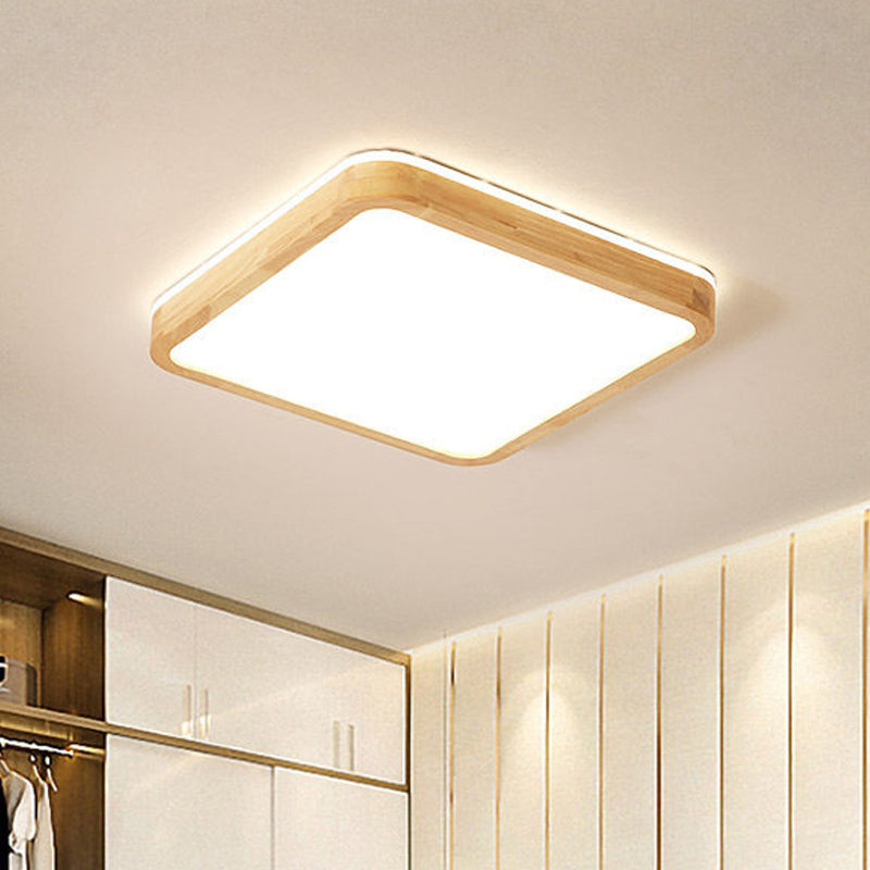 Round Corner Wood Flush Light Fixture Nordic Beige LED Surface Mount Ceiling Lamp with Acrylic Diffuser, 16/19.5 Inch Wide Clearhalo 'Ceiling Lights' 'Close To Ceiling Lights' 'Close to ceiling' 'Flush mount' Lighting' 1459428